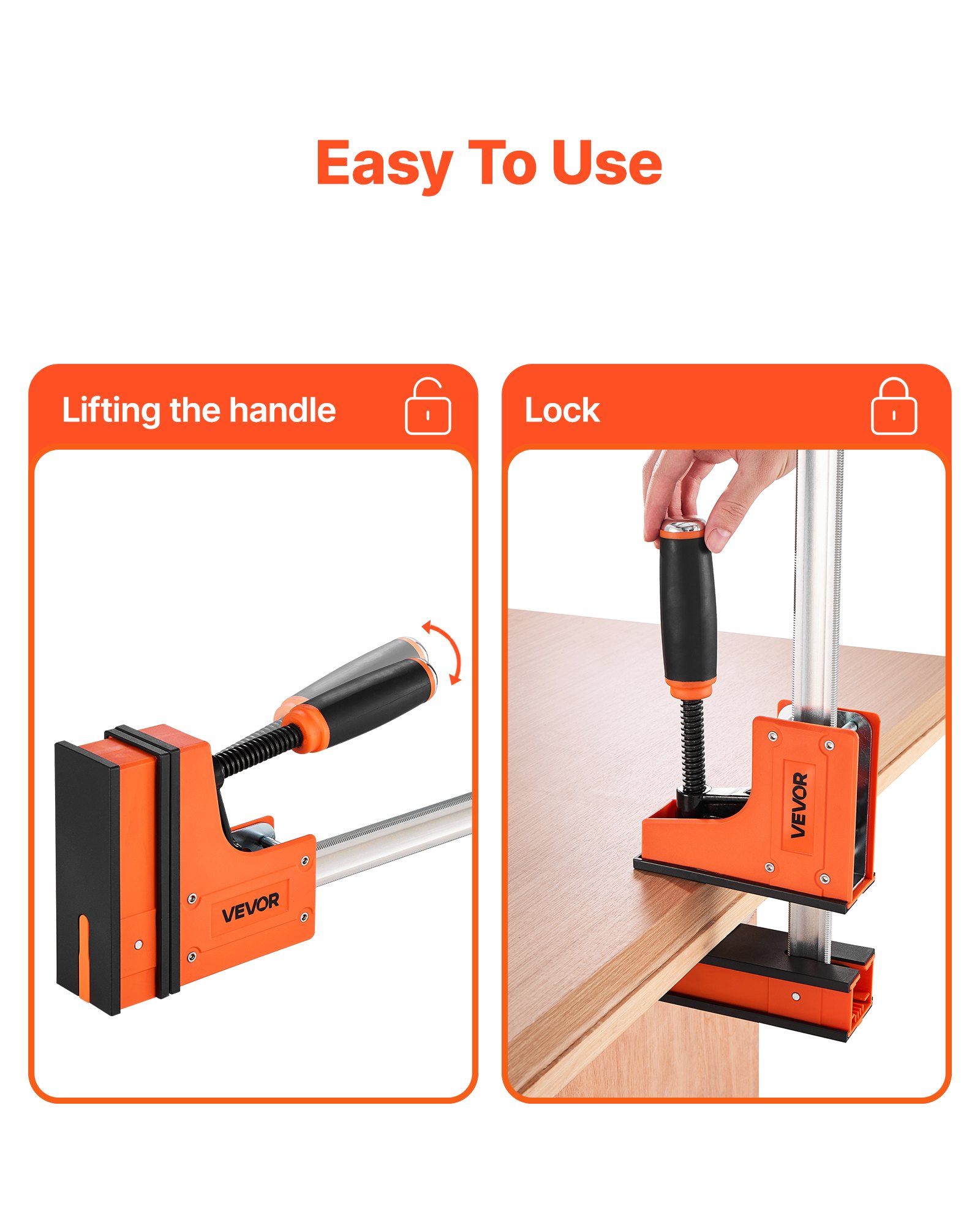 VEVOR Bar Clamps for Woodworking, 2-Pack 91.4 cm Parallel Clamp Set, F-Clamp with 680 kg Load Limit, Even Pressure, High-strength Plastic and Carbon Steel, for Woodworking Metal Working, Orange