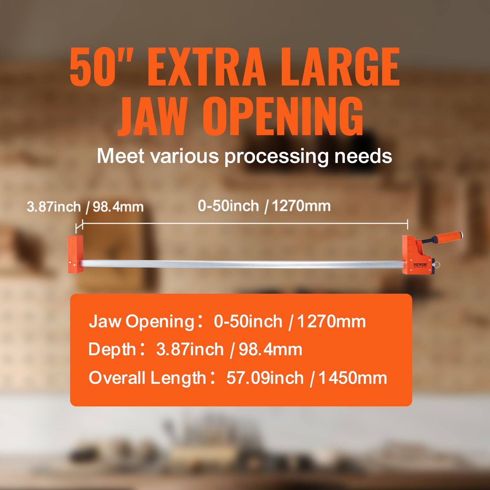 VEVOR Bar Clamps for Woodworking, 2-Pack 127 cm Parallel Clamp Set, F Clamp with 499 kg Load Limit, Even Pressure, High-strength Plastic and Carbon Steel, Wood clamps for Woodworking Metal Working