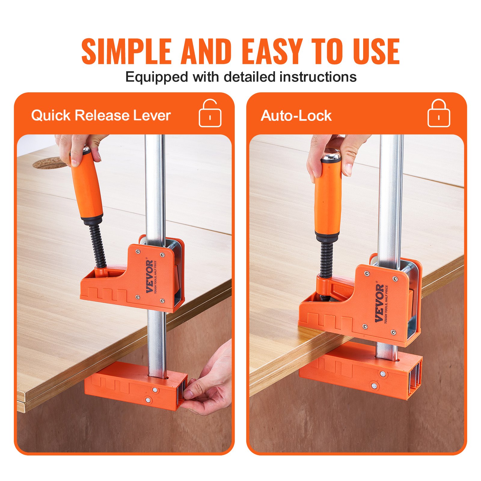 VEVOR Bar Clamps for Woodworking, 2-Pack 127 cm Parallel Clamp Set, F Clamp with 499 kg Load Limit, Even Pressure, High-strength Plastic and Carbon Steel, Wood clamps for Woodworking Metal Working