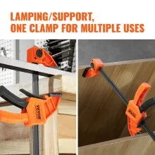 VEVOR Bar Clamps for Woodworking, 4-Pack 6" and 2-Pack 12" One-Handed Clamp/Spreader, Quick-Change F Clamp with 150 lbs Load Limit, Plastic and Carbon Steel, Wood Clamps for Woodworking Metal working