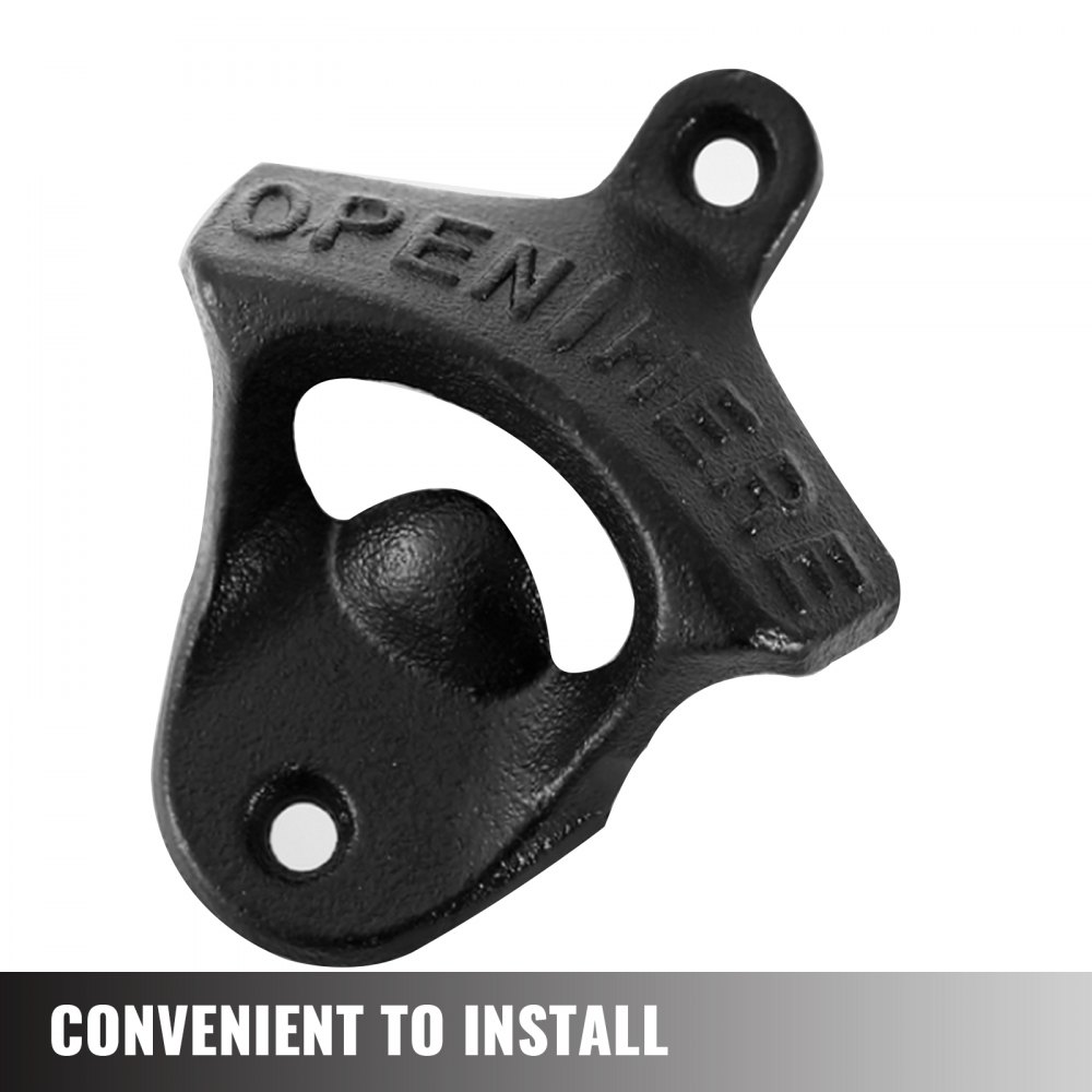 VEVOR cast iron bottle opener with &quot;open here&quot; text, convenient to install.