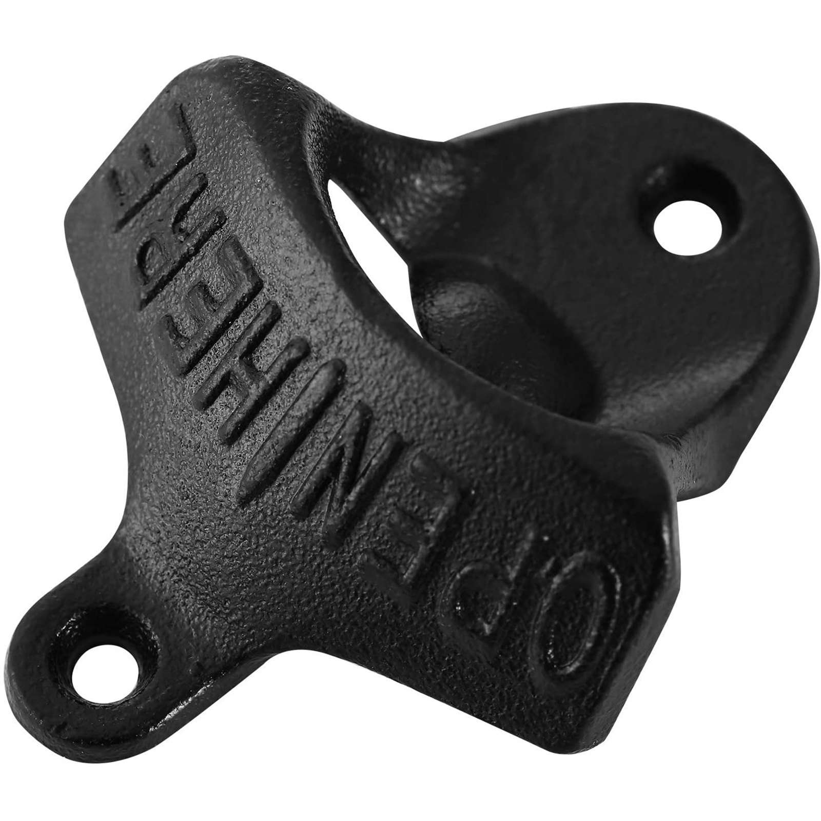 VEVOR cast iron bottle opener with &quot;open here&quot; text, black finish and mounting holes.