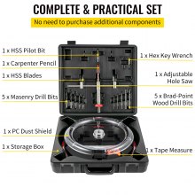 VEVOR Adjustable Hole Saw Cutter Kit, 1-5/8" to 11-13 /16" (40-300 mm), Recessed Hole Saw with PC Dust Shield, Two Replaceable Pilot Drill Bits, for Recessed Lights, Ceiling Speakers, Vent Holes