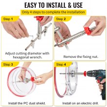 VEVOR Adjustable Hole Saw Cutter Kit, 1-5/8" to 11-13 /16" (40-300 mm), Recessed Hole Saw with PC Dust Shield, Two Replaceable Pilot Drill Bits, for Recessed Lights, Ceiling Speakers, Vent Holes