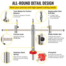 VEVOR Adjustable Hole Saw Cutter Kit, 1-5/8" to 8" (40-200 mm), Two Replaceable Pilot Drill Bits, Twin Blade Recessed Hole Saw with PC Dust Shield, for Recessed Lights, Ceiling Speakers, Vent Holes