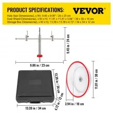 VEVOR Adjustable Hole Saw Cutter Kit, 1-5/8" to 8" (40-200 mm), Twin Blade Recessed Hole Saw with PC Dust Shield, Two Replaceable Pilot Drill Bits, for Recessed Lights, Ceiling Speakers, Vent Holes