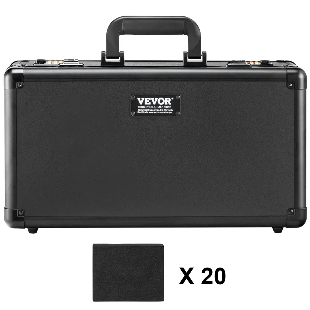 black VEVOR card storage box with handle, durable design, and twenty additional inserts included.