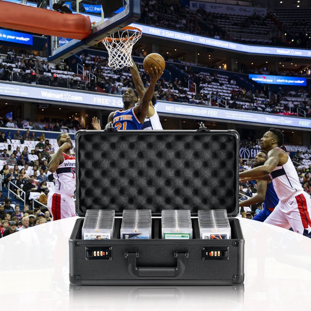 VEVOR Graded Card Storage Box, 4 Slots, Graded Sports Cards Holder Carrying Case with Coded Lock Foam Dividers, for 108 PSA Graded Cards 76 BGS Cards 84 SGC Cards 388 Top Loaders or 999+ Loose Cards