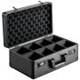 open black VEVOR card storage box with 8 compartments and lockable latches.