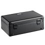 black VEVOR card storage box with reinforced corners and secure metal latches.