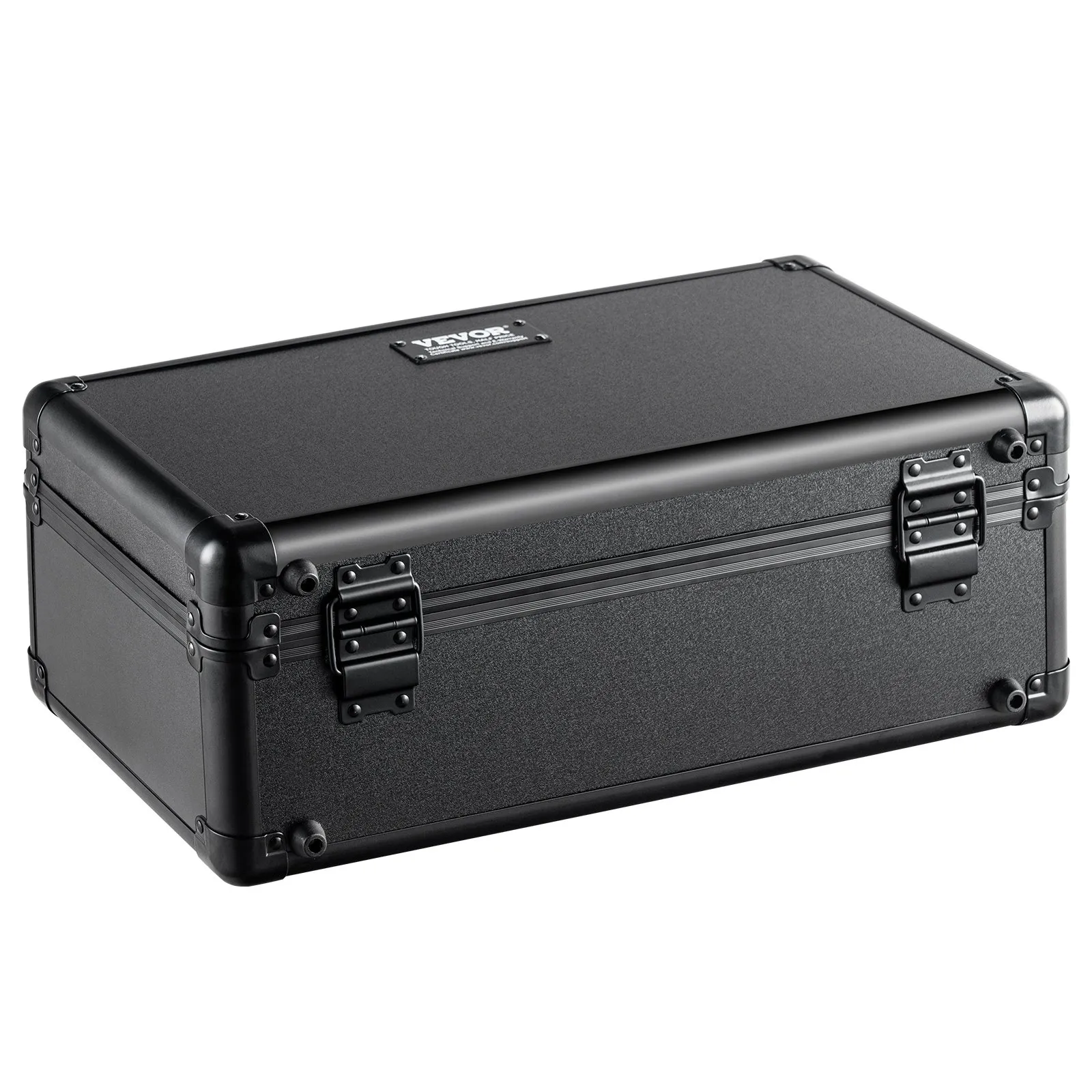 black VEVOR card storage box with reinforced corners and secure metal latches.