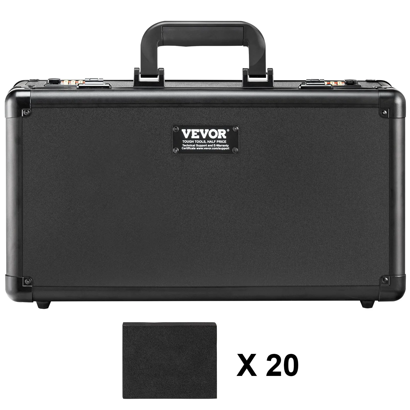 black VEVOR card storage box with handle, durable design, and twenty additional inserts included.