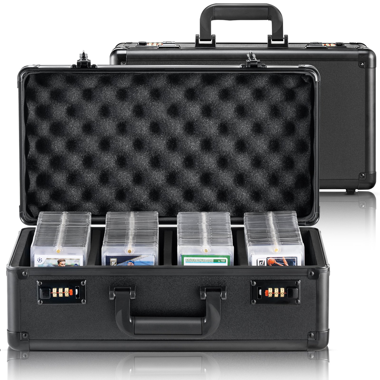 VEVOR Graded Card Storage Box, 4 Slots, Graded Sports Cards Holder Carrying Case with Coded Lock Foam Dividers, for 108 PSA Graded Cards 76 BGS Cards 84 SGC Cards 388 Top Loaders or 999+ Loose Cards