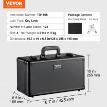 VEVOR Graded Card Storage Box, 4 Slots, Graded Sports Cards Holder Carrying Case with Key Lock Foam Dividers, for 108 PSA Graded Cards 76 BGS Cards 84 SGC Cards 388 Top Loaders or 999+ Loose Cards
