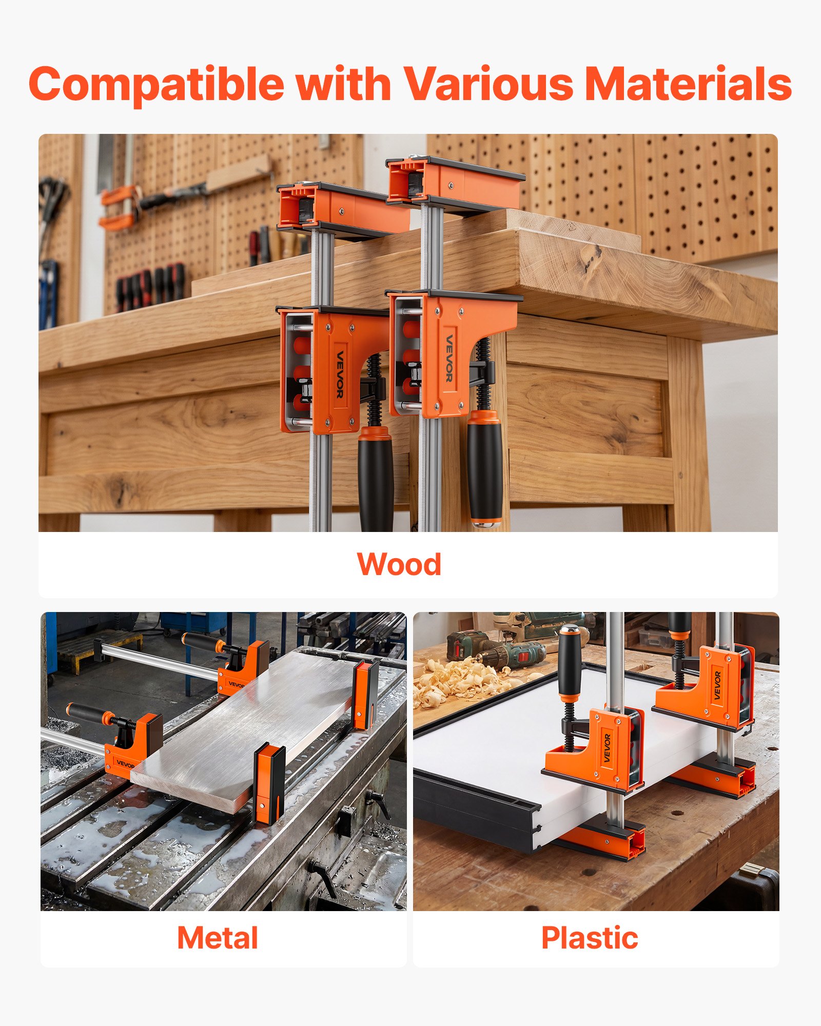 VEVOR Bar Clamps for Woodworking, 4-Pack, 91.4 cm Opening F Clamps, 680 kg Load Limit, Clamp/Spreader 2 Modes, Soft Rubber Pads, Ergonomic Handle, Carbon Steel Bar, for Wood Working and Metal Working