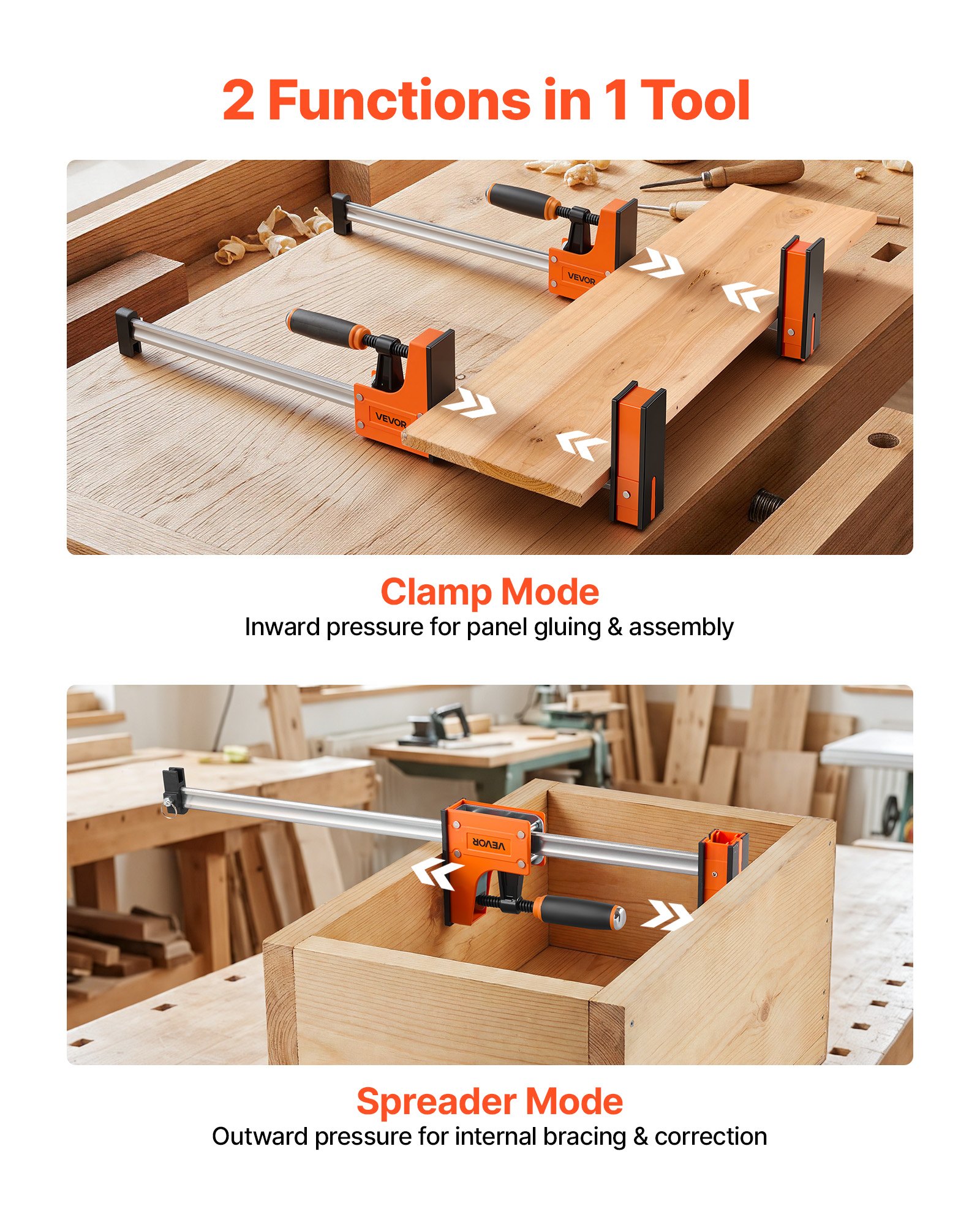 VEVOR Bar Clamps for Woodworking, 4-Pack, 91.4 cm Opening F Clamps, 680 kg Load Limit, Clamp/Spreader 2 Modes, Soft Rubber Pads, Ergonomic Handle, Carbon Steel Bar, for Wood Working and Metal Working