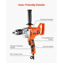 VEVOR Drill Mixer 1100W 0-850RPM Corded Electric Drill Mixer Set Concrete Mixers