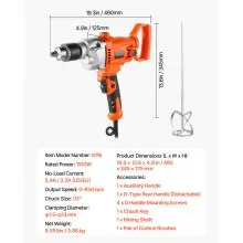 VEVOR Drill Mixer 1100W 0-850RPM Corded Electric Drill Mixer Set Concrete Mixers
