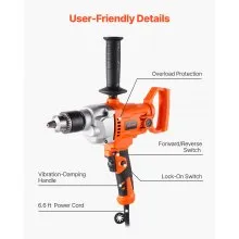 VEVOR Drill Mixer 1100W 0-850RPM Concrete Mixer Machine Concrete Mud Mixers