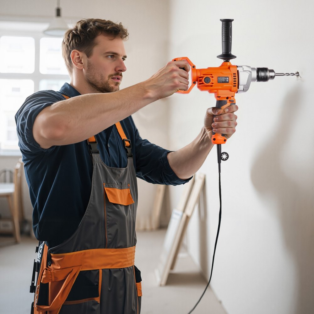 VEVOR Drill Mixer, 15.89mm Corded Electric Drill Mixer Set, 0-850RPM 3.2A Mixing Drills, Mixing Drills Machine with D-Handle for Drilling & Blending, Handheld Cement Mixers for Fodder, Paint, Cement