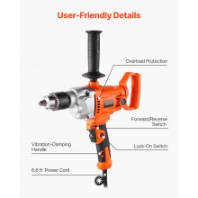 VEVOR Drill Mixer, 15.89mm Corded Electric Drill Mixer Set, 0-850RPM 3.2A Mixing Drills, Mixing Drills Machine with D-Handle for Drilling & Blending, Handheld Cement Mixers for Fodder, Paint, Cement