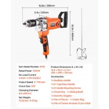 VEVOR Drill Mixer 1200W 0-750RPM Corded Electric Drill Mixers Set Concrete Mixer