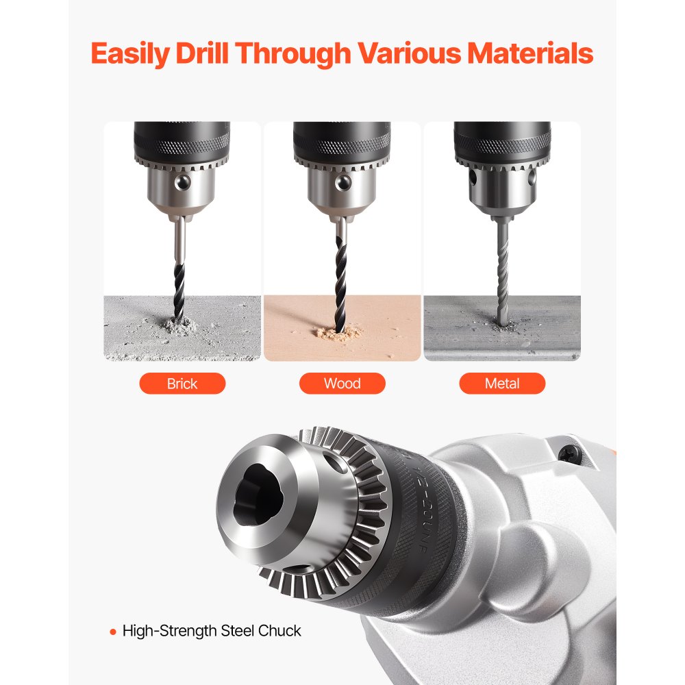 VEVOR Drill Mixer, 15.89mm Corded Electric Drill Mixer Set, 0-750RPM 3A Mixing Drills, Mixing Drills Machine with D-Handle for Drilling & Blending, Handheld Cement Mixers for Fodder, Paint, Cement