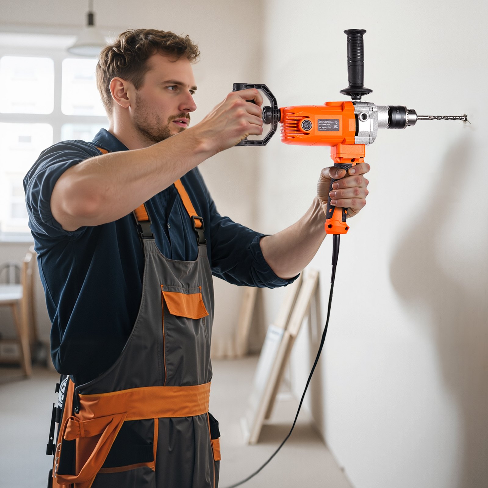 VEVOR Drill Mixer, 15.89mm Corded Electric Drill Mixer Set, 0-750RPM 3A Mixing Drills, Mixing Drills Machine with D-Handle for Drilling & Blending, Handheld Cement Mixers for Fodder, Paint, Cement