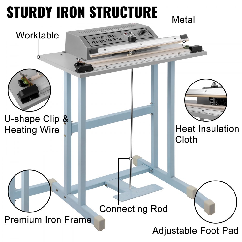 VEVOR Pedal Impulse Sealer Heat Sealer with Foot Pedal 16 inch/400 mm Bag Sealer