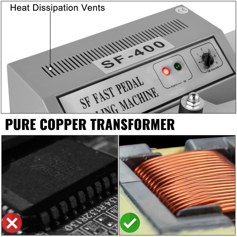 VEVOR Pedal Impulse Sealer Heat Sealer with Foot Pedal 16 inch/400 mm Bag Sealer