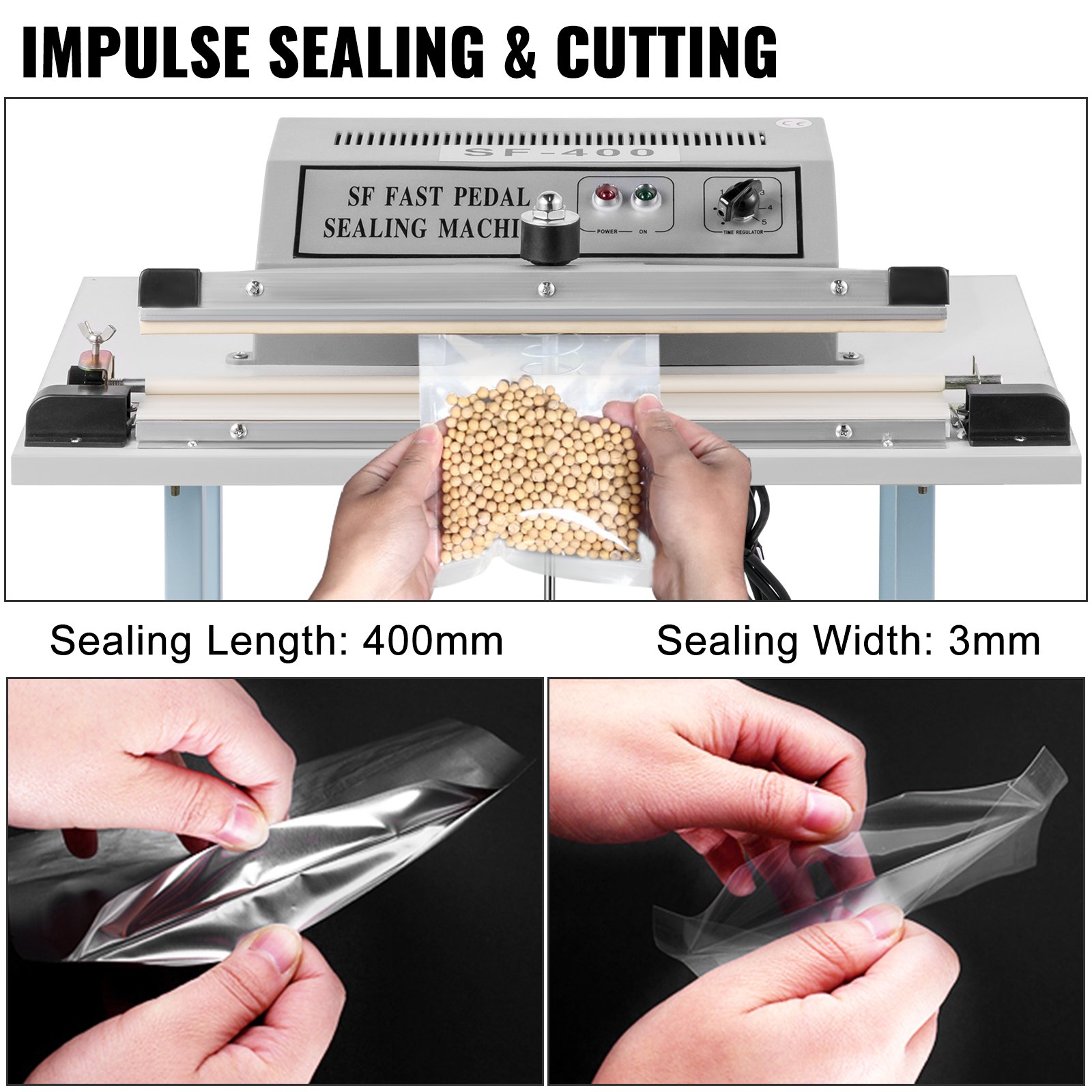 VEVOR Pedal Impulse Sealer Heat Sealer with Foot Pedal 16 inch/400 mm Bag Sealer
