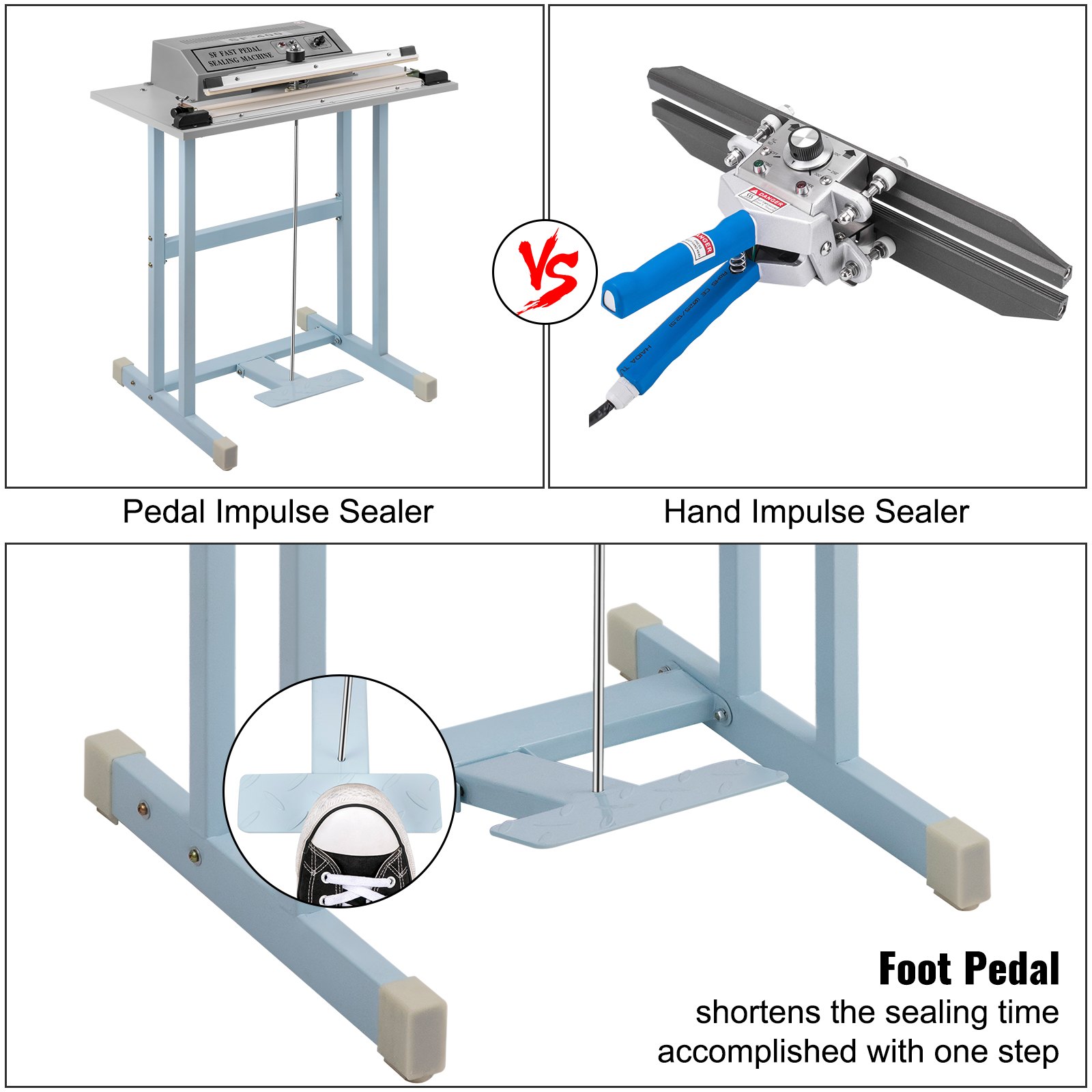 VEVOR Pedal Impulse Sealer Heat Sealer with Foot Pedal 16 inch/400 mm Bag Sealer