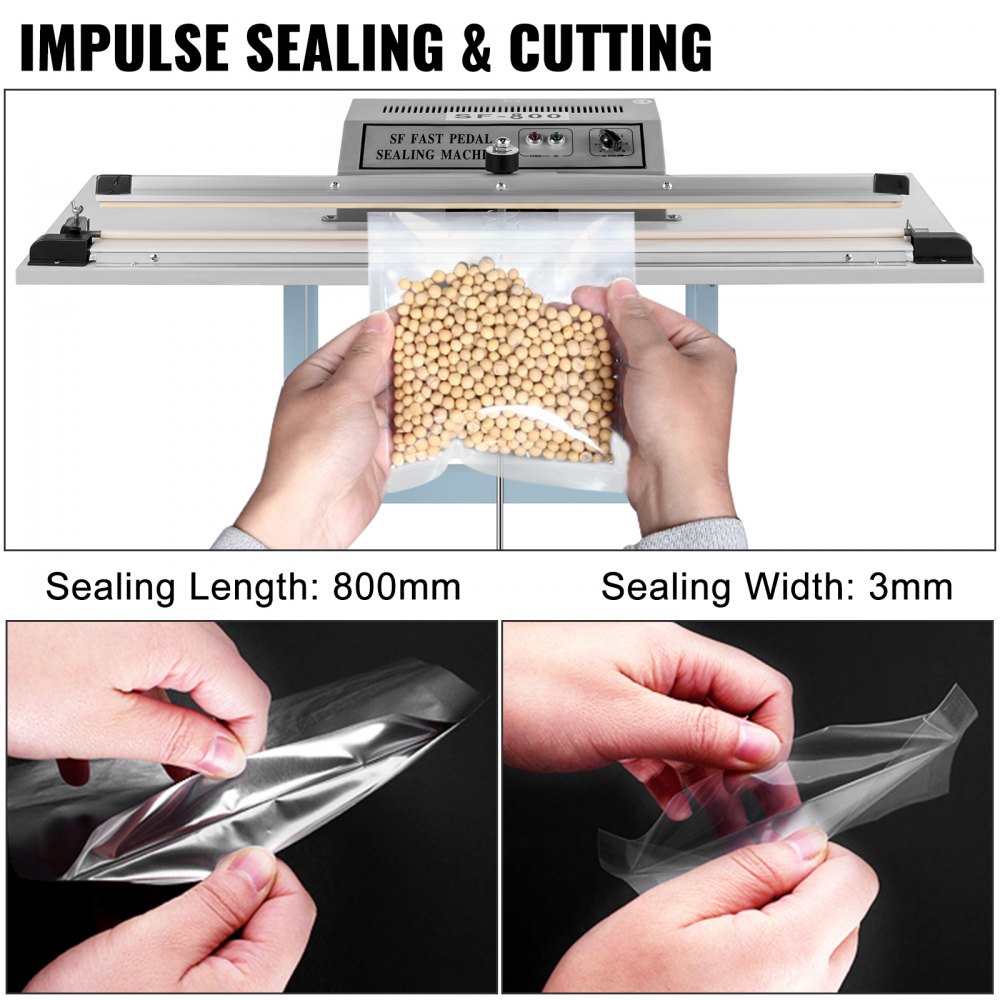 VEVOR 800mm Foot Pedal Plastic Bag Impulse Heat Sealer --3mm Sealing Width
