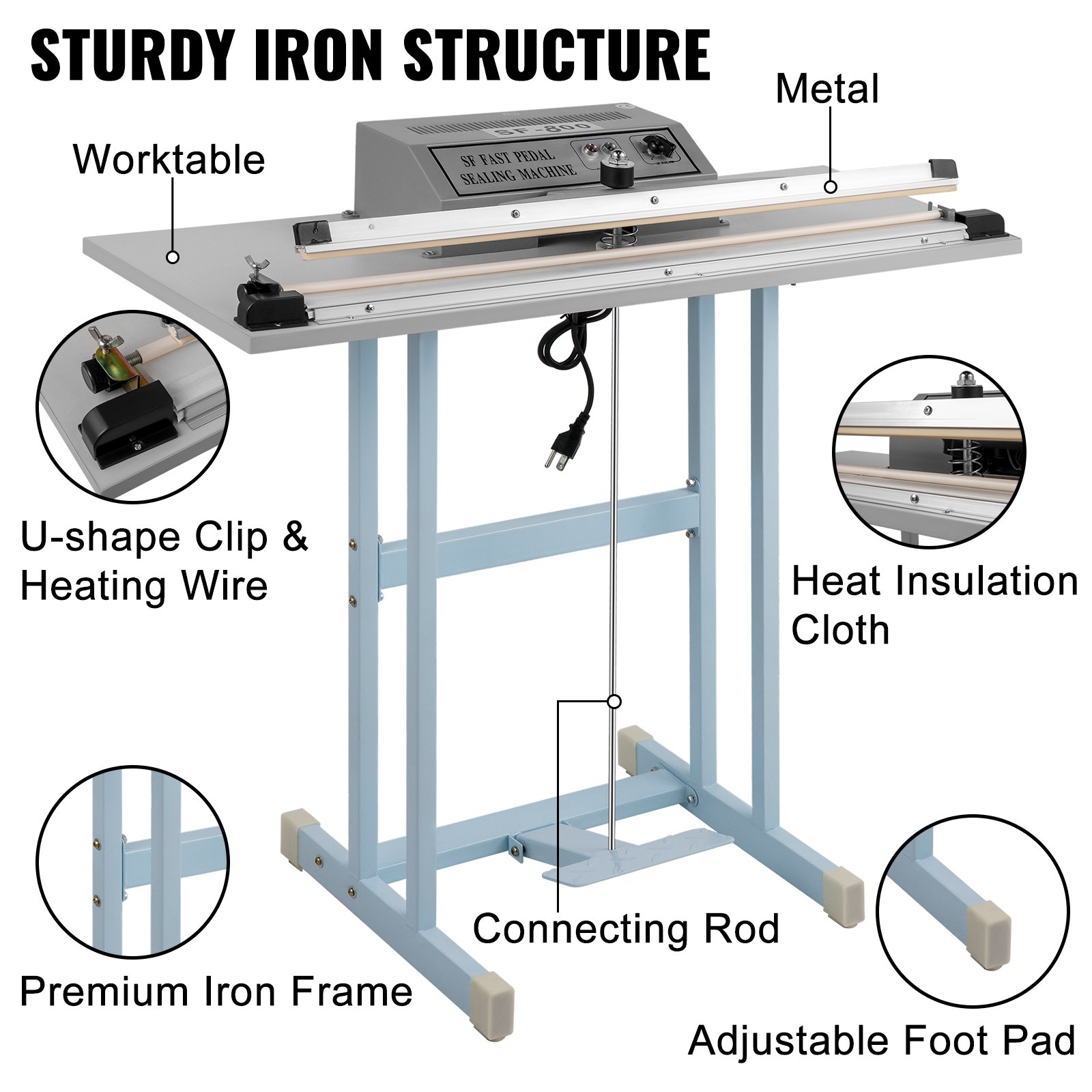 VEVOR 800mm Foot Pedal Plastic Bag Impulse Heat Sealer --3mm Sealing Width