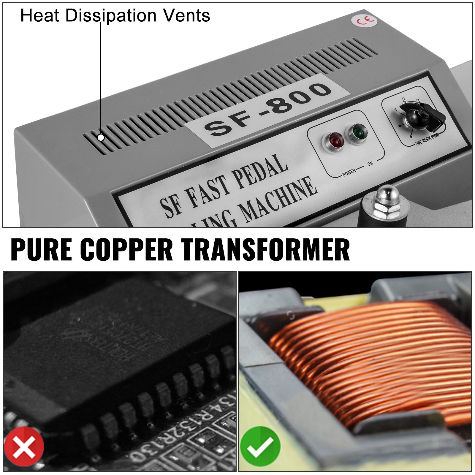 VEVOR 800mm Foot Pedal Plastic Bag Impulse Heat Sealer --3mm Sealing Width