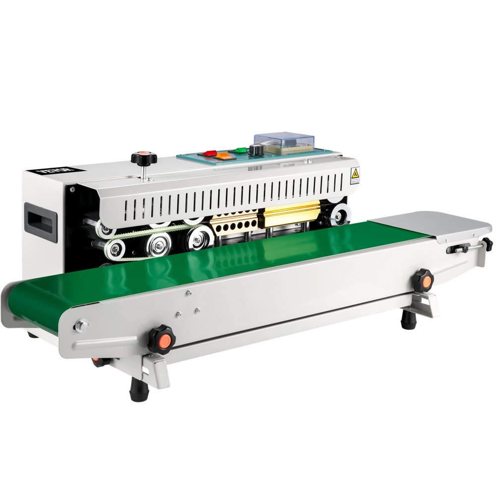 VEVOR band sealer with green conveyor belt and control panel.