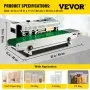 VEVOR FR-900 Continuous Band Sealer, Automatic Horizontal Band Sealer 110V, Continuous Sealing Machine Temperature Control, Bag Sealer Machine for PVC Bags Films