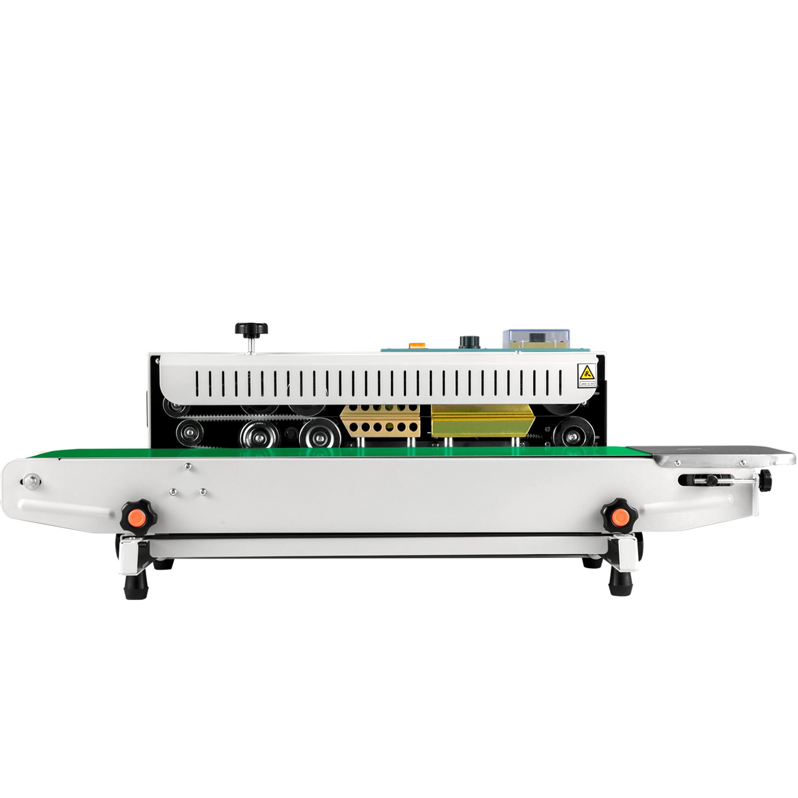 VEVOR band sealer with green conveyor belt and control knobs.