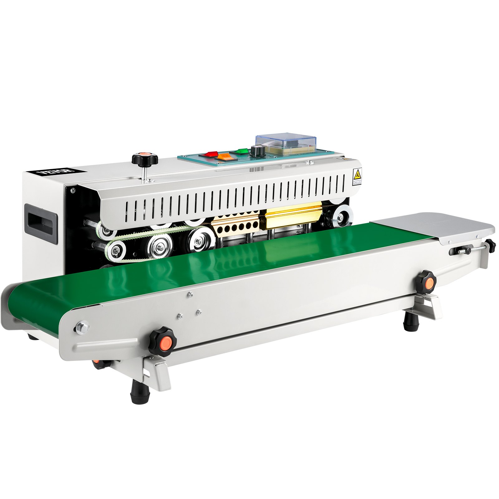 VEVOR band sealer with green conveyor belt and control panel.