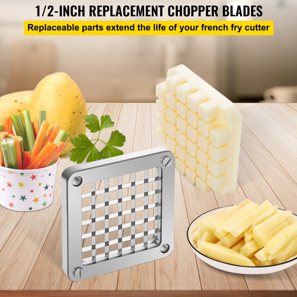 VEVOR Replacement Chopper Blade, 1/2 inch, PCS French Fry Blade Assembly  with Extra Knives, Stainless Steel Dicer Parts and Push Block for Cutting Potatoes  Carrots Onions Cucumbers Mushrooms VEVOR US