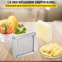 VEVOR Replacement Chopper Blade, 1/4 inch, 3 PCS French Fry Blade Assembly with 6 Extra Knives, Stainless Steel Dicer Parts and Push Block for Cutting Potatoes Carrots Onions Cucumbers Mushrooms