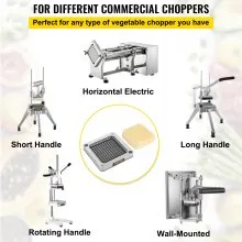 VEVOR Replacement Chopper Blade, 1/4 inch, 3 PCS French Fry Blade Assembly with 6 Extra Knives, Stainless Steel Dicer Parts and Push Block for Cutting Potatoes Carrots Onions Cucumbers Mushrooms