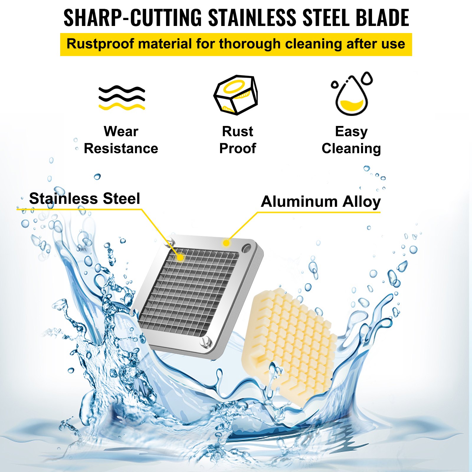 VEVOR Replacement Chopper Blade, 1/4 inch, 3 PCS French Fry Blade Assembly with 6 Extra Knives, Stainless Steel Dicer Parts and Push Block for Cutting Potatoes Carrots Onions Cucumbers Mushrooms