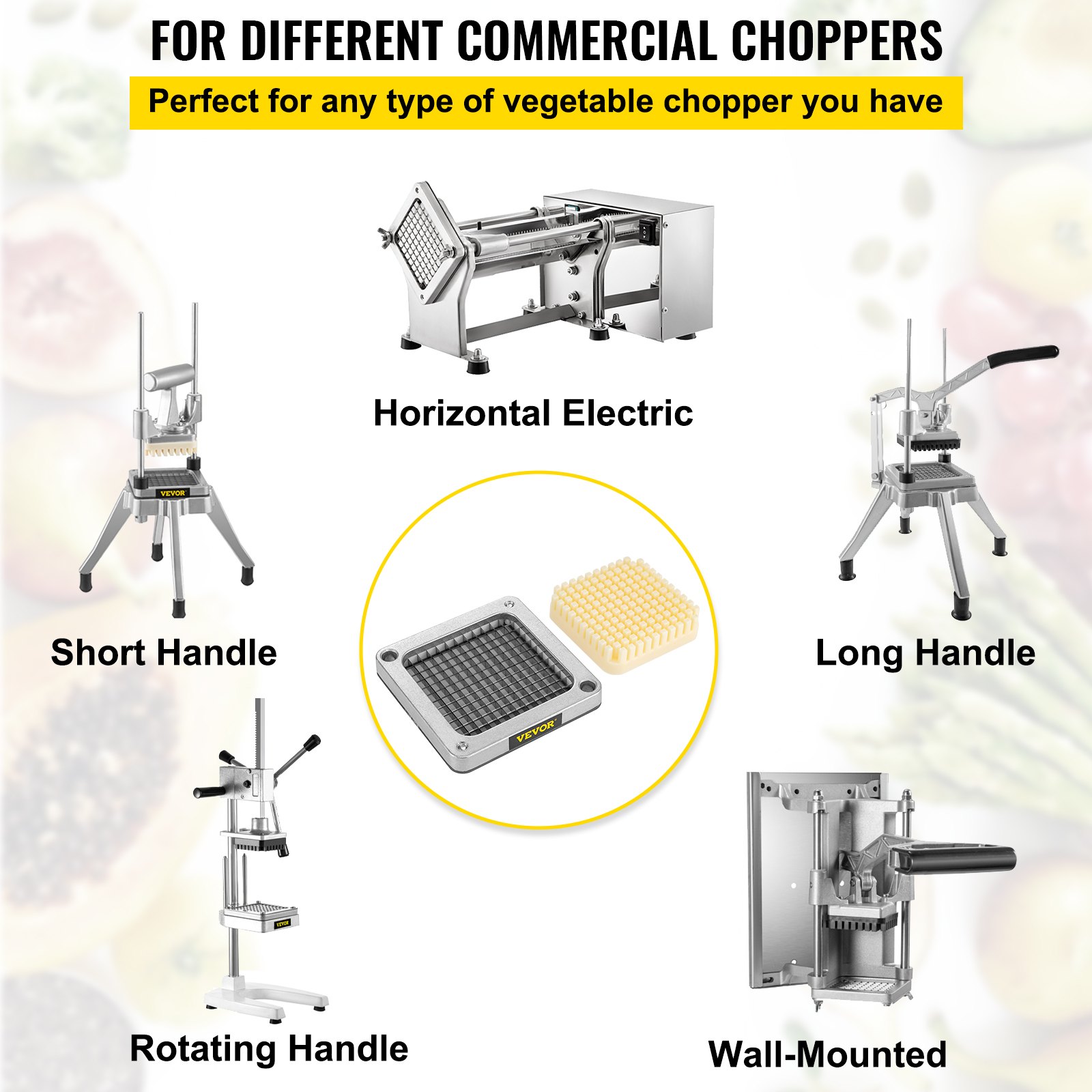 VEVOR Replacement Chopper Blade, 1/4 inch, 3 PCS French Fry Blade Assembly with 6 Extra Knives, Stainless Steel Dicer Parts and Push Block for Cutting Potatoes Carrots Onions Cucumbers Mushrooms