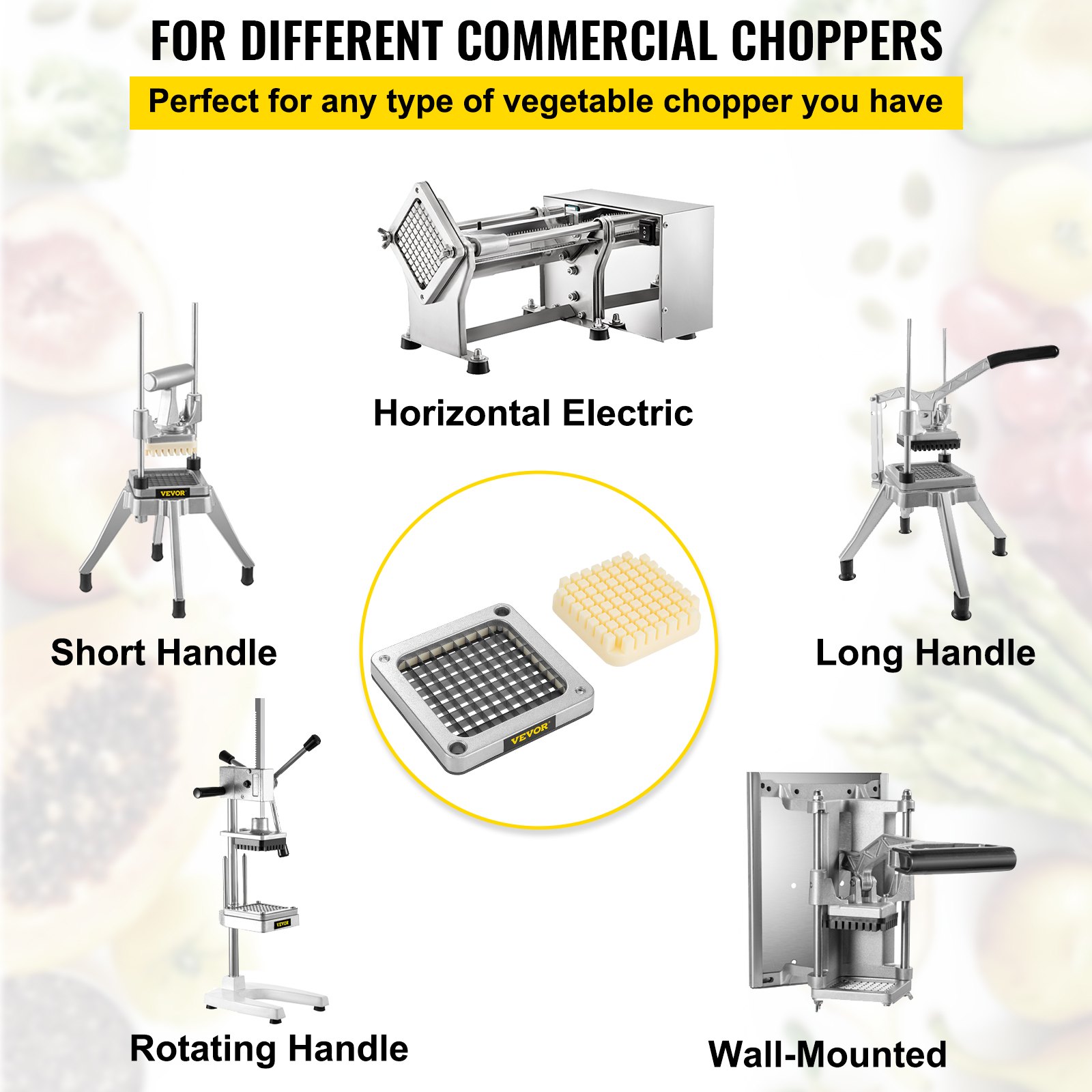VEVOR Replacement Chopper Blade, 3/8 inch, 3 PCS French Fry Blade Assembly with 6 Extra Knives, Stainless Steel Dicer Parts and Push Block for Cutting Potatoes Carrots Onions Cucumbers Mushrooms