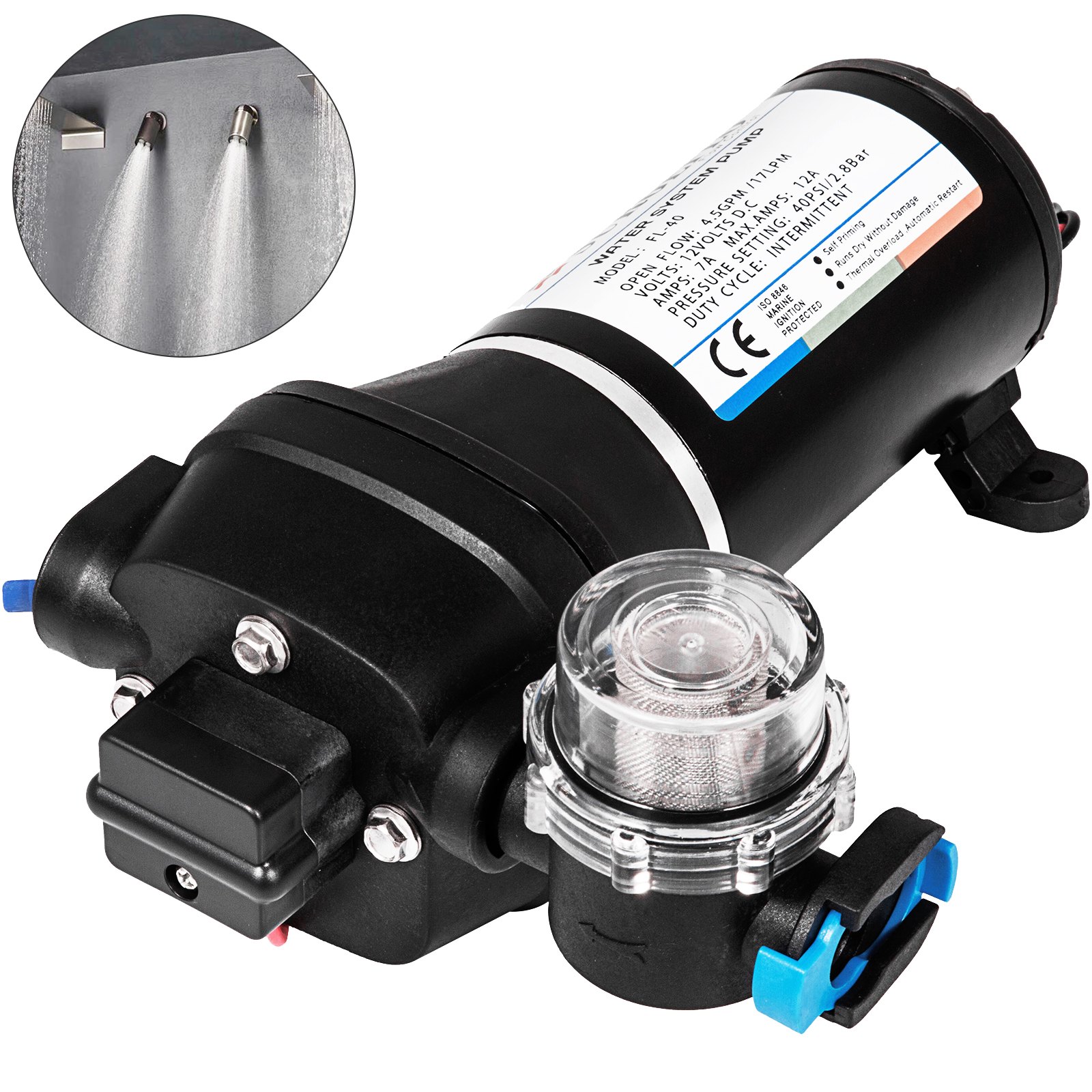 Sweiko Water Pressure Diaphragm Pump, 12V FL-40 High Pressure Diaphragm Water Pump, 40PSI Automatic Self Priming Water Pump, 17L/MIN Misting Booster Sprayer Diaphragm Pump for Caravan Boat RV Garden Sweiko Water Pressure Diaphragm Pump, 12V FL-40 High Pressure Diaphragm Water Pump, 40PSI Automatic Self Priming Water Pump, 17L/MIN Misting Booster Sprayer Diaphragm Pump for Caravan Boat RV Garden