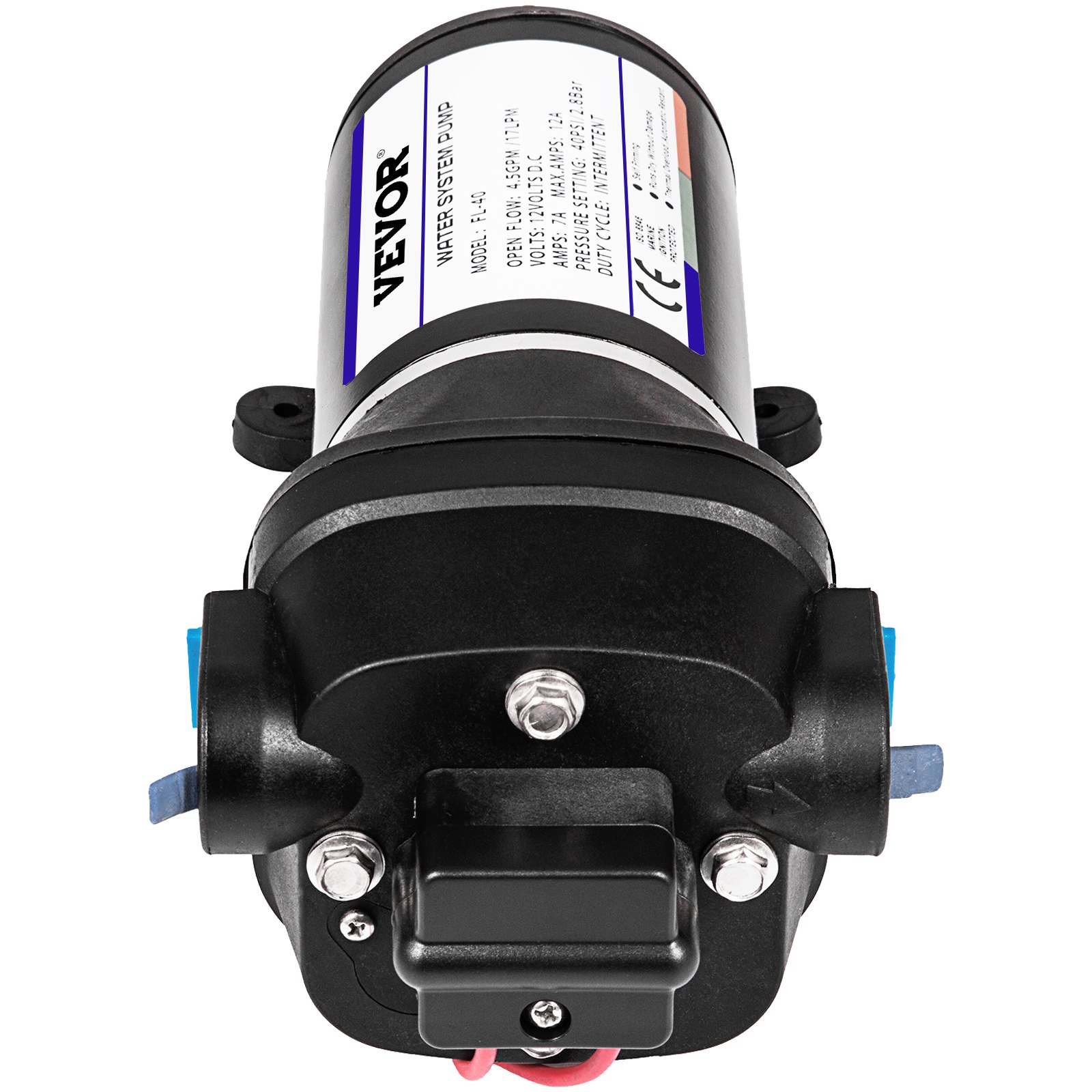 VEVOR Water Pressure Diaphragm Pump, 12V FL-40 High Pressure Diaphragm Water Pump, 2.7 bar(40PSI) Automatic Self Priming Water Pump, 17L/MIN Misting Booster Sprayer Diaphragm Pump for Caravan Boat RV Garden