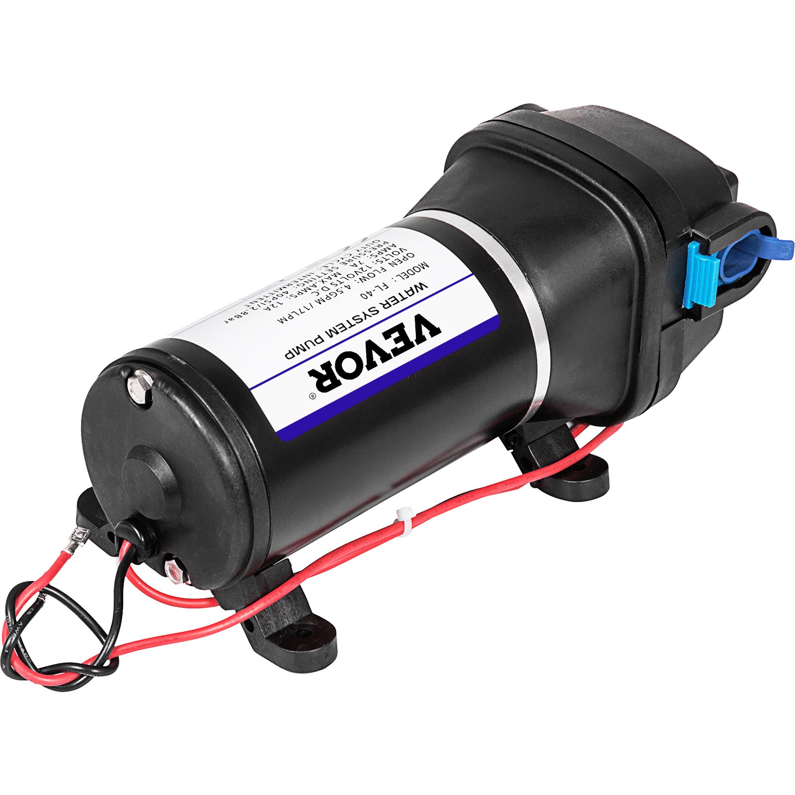 VEVOR Water Pressure Diaphragm Pump, 12V FL-40 High Pressure Diaphragm Water Pump, 2.7 bar(40PSI) Automatic Self Priming Water Pump, 17L/MIN Misting Booster Sprayer Diaphragm Pump for Caravan Boat RV Garden
