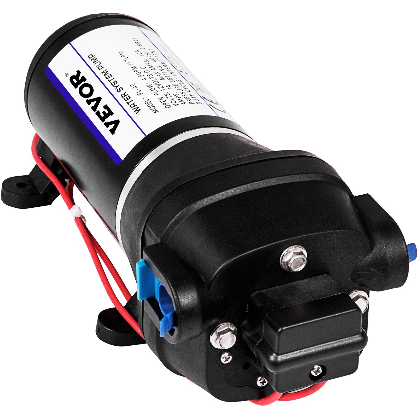 VEVOR Water Pressure Diaphragm Pump, 12V FL-40 High Pressure Diaphragm Water Pump, 2.7 bar(40PSI) Automatic Self Priming Water Pump, 17L/MIN Misting Booster Sprayer Diaphragm Pump for Caravan Boat RV Garden