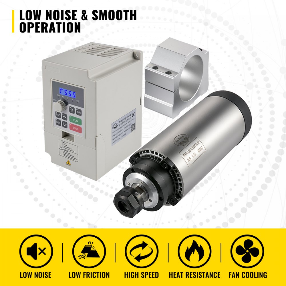 VEVOR 2.2KW CNC Air Cooled Spindle Motor Kits ER20 24000 RPM 220V VFD 80mm Clamp